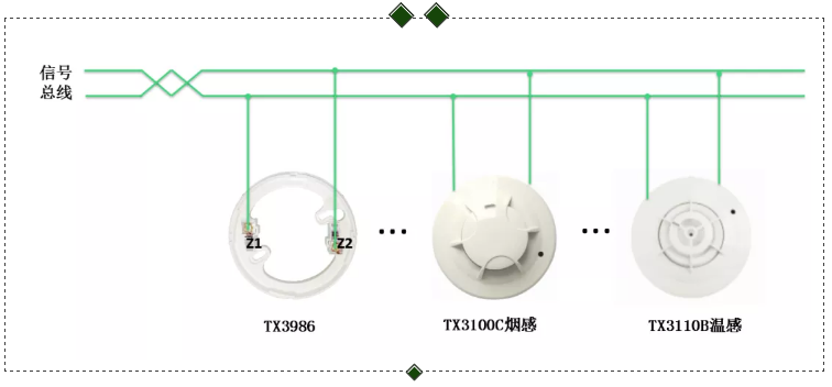 TX3100C點型光電感煙火災(zāi)探測器、TX3110B點型光電感溫火災(zāi)探測器接線圖